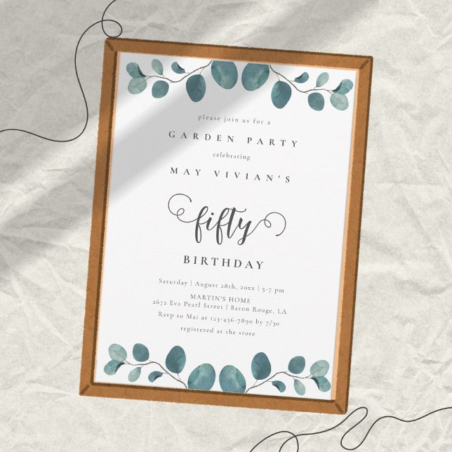 Calligraphy Eucalyptus Garden Party Birthday Invitation (Creator Uploaded)