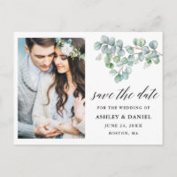 Calligraphy Eucalyptus Leaves Save the Date