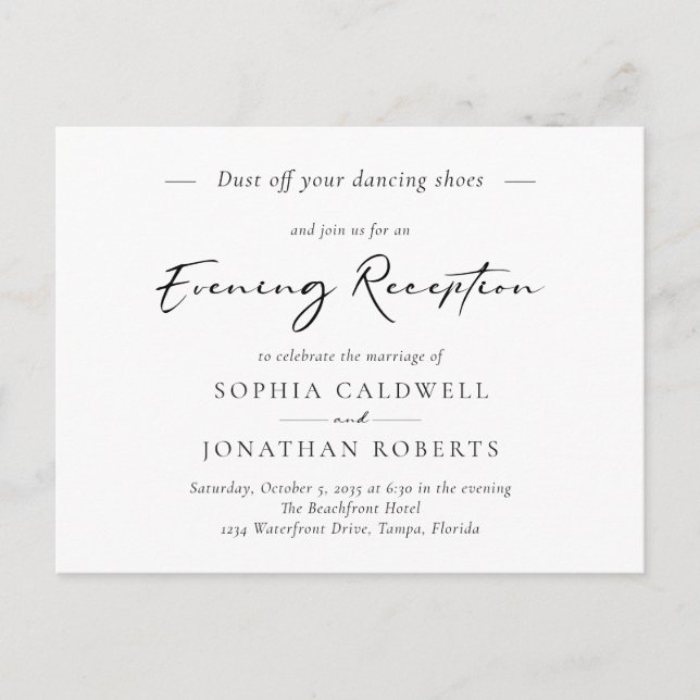 Calligraphy Evening Wedding Reception Invitation Postcard (Front)