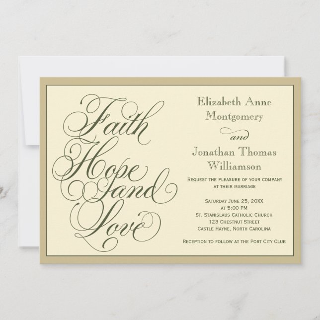Calligraphy Faith Hope Love Wedding Invitation (Front)