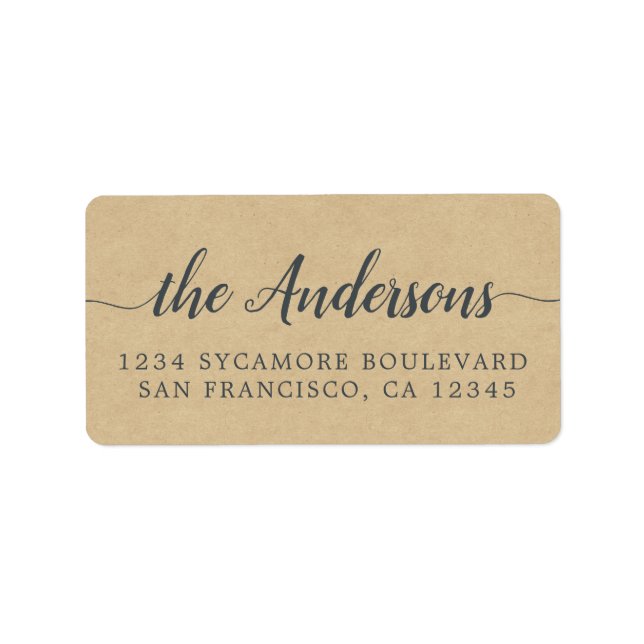 Calligraphy Family Name Kraft Paper Return Address Label (Front)