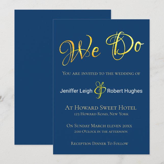 Calligraphy Faux Gold Foil Wedding Invitation (Front/Back)