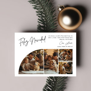 Calligraphy Feliz Navidad Christmas Family 4 Photo Holiday Card