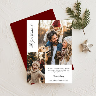 Calligraphy Feliz Navidad Christmas Photo White Holiday Card