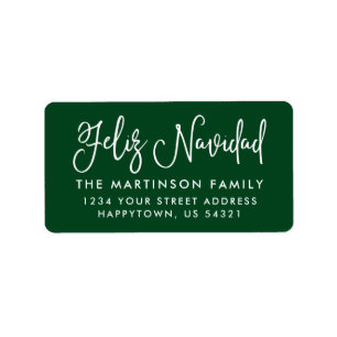 Calligraphy Feliz Navidad Green Address Label