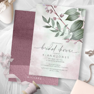 Calligraphy Floral Bridal Shower Mauve ID771 Invitation