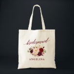 Calligraphy Floral Burgundy Bridesmaid Name Tote Bag<br><div class="desc">Modern Elegant Calligraphy,  Watercolor Burgundy Floral Bridesmaid Name Tote Bag</div>