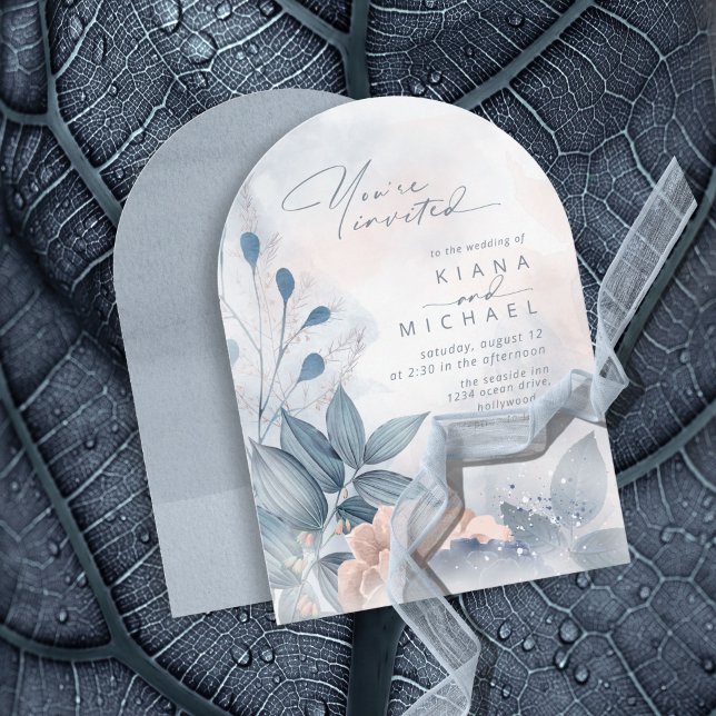 Calligraphy Floral Dusty Blue Arch ID771 Invitation (Creator Uploaded)