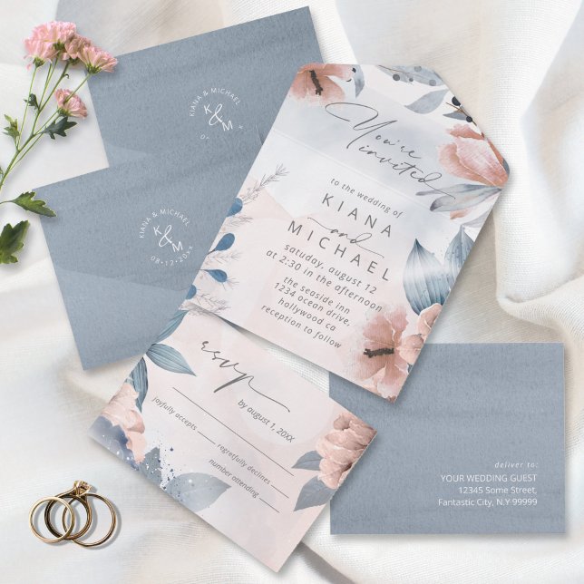 Calligraphy Floral Dusty Blue ID771 All In One Invitation (Creator Uploaded)