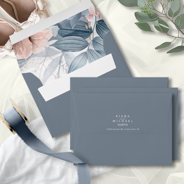 Calligraphy Floral Dusty Blue ID771 Envelope (Interior/Back In Situ)