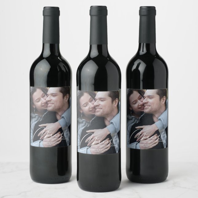 Calligraphy Floral Dusty Blue ID771 Wine Label (Bottles)