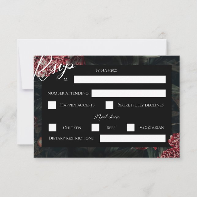 Calligraphy Floral Gothic Wedding RSVP Card (Front)