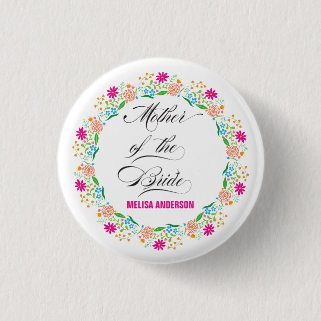 Calligraphy Floral Mother Of The Bride 3 Cm Round Badge (Front)