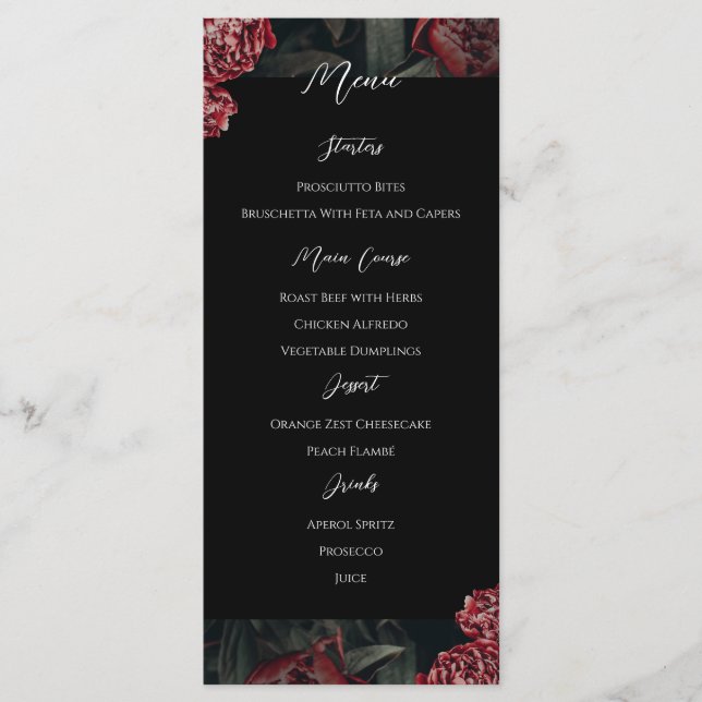 Calligraphy Floral Peony Gothic Wedding Menu (Front)