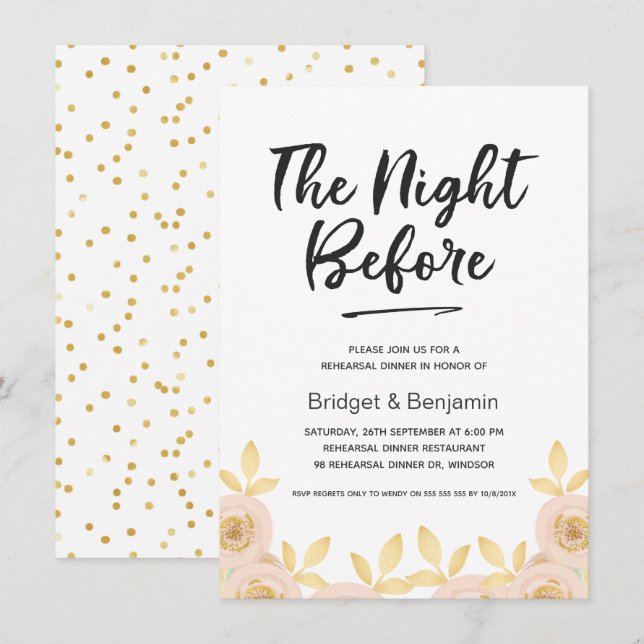 Calligraphy Floral Rehearsal Dinner Invitation (Front/Back)