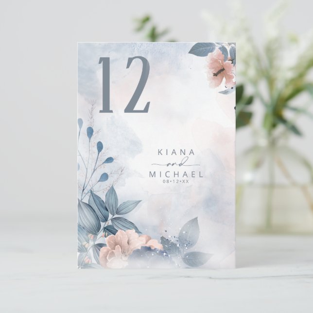Calligraphy Floral Table Number Blue ID771 (Standing Front)