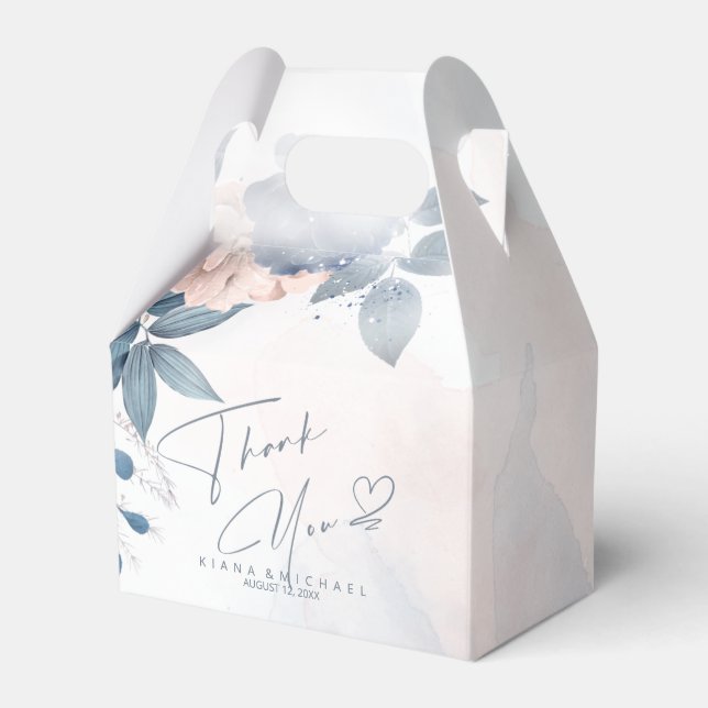 Calligraphy Floral Thank You Heart V2 Blue ID771 Favour Box (Front Side)