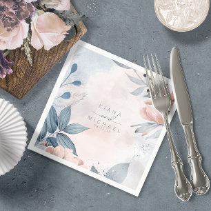 Calligraphy Floral Wedding Dusty Blue ID771 Napkin