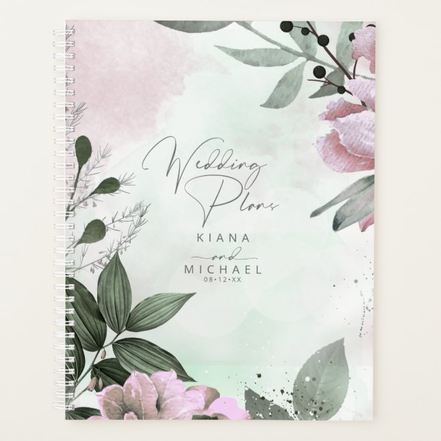 Calligraphy Floral Wedding Mauve ID771 Planner (Front)