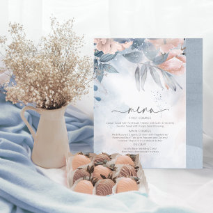 Calligraphy Floral Wedding Menu Blue ID771