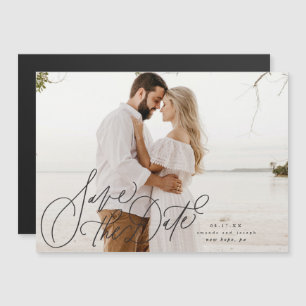 Calligraphy Flourish Black Overlay Photo Magnetic Invitation