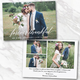 Calligraphy Forever Thankful Wedding 4 Photos Thank You Card