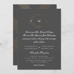 Calligraphy Formal Monogram Gold Foil Charcoal Invitation