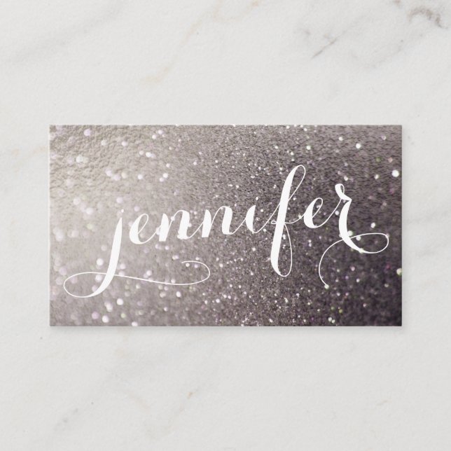 Calligraphy Galaxy Glitter Iridescent Holographic Business Card (Front)