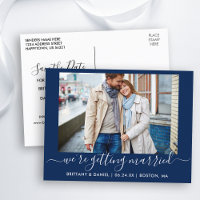 Calligraphy Getting Married Save The Date Blue