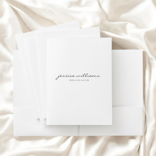 Calligraphy Girly Minimalist White Pocket Folder