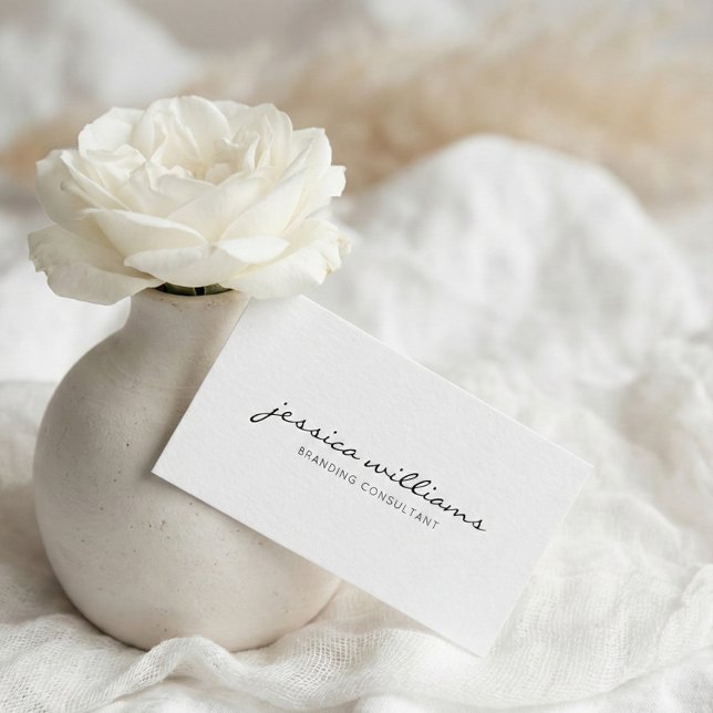 Calligraphy Girly White Minimalist Business Card (Creator Uploaded)