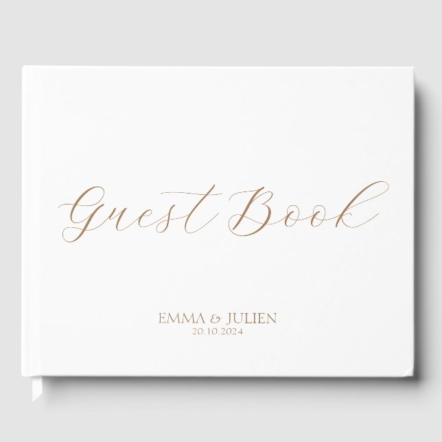 calligraphy Gold and white wedding guest books (Front)