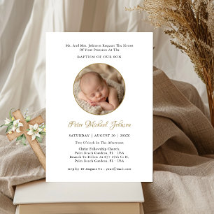 Calligraphy Gold Baby Boy Or Girl Baptism Photo Invitation