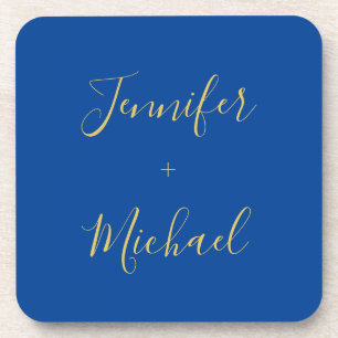 Calligraphy Gold Blue Colour Custom Personal Edit Coaster