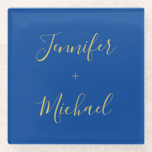 Calligraphy Gold Blue Colour Custom Personal Edit Glass Coaster