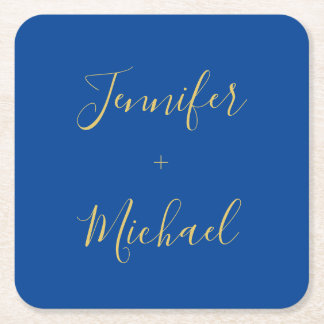 Calligraphy Gold Blue Colour Custom Personal Edit Square Paper Coaster