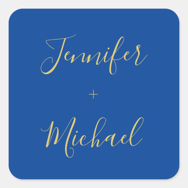 Calligraphy Gold Blue Colour Custom Personal Edit Square Sticker (Front)