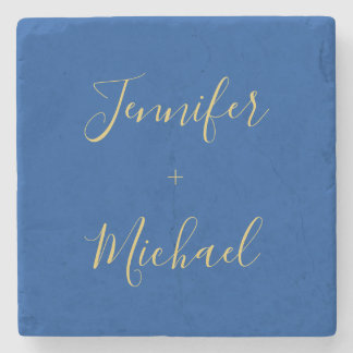 Calligraphy Gold Blue Colour Custom Personal Edit Stone Coaster