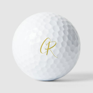 Calligraphy Gold Color Monogram Modern Minimalist  Golf Balls