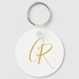 Calligraphy Gold Color Monogram Modern Minimalist Key Ring