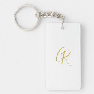 Calligraphy Gold Color Monogram Modern Minimalist Key Ring