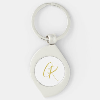 Calligraphy Gold Color Monogram Modern Minimalist Key Ring