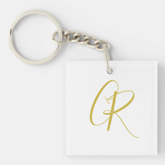 Calligraphy Gold Color Monogram Modern Minimalist Key Ring