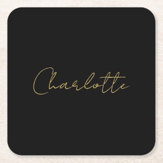 Calligraphy Gold Colour Black Custom Personal Edit Square Paper Coaster