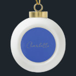 Calligraphy Gold Colour Deep Royal Custom Name Ceramic Ball Christmas Ornament<br><div class="desc">If you are looking for a simple,  legible and minimalist design,  this is for you.</div>