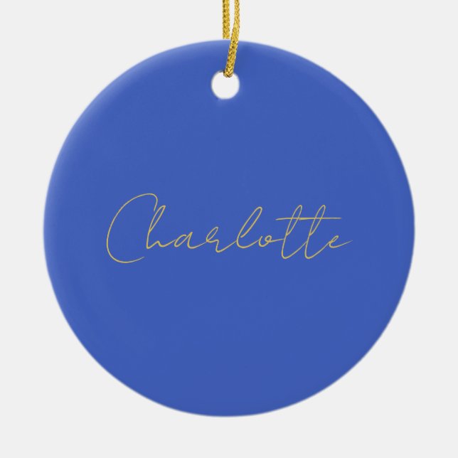 Calligraphy Gold Colour Deep Royal Custom Name Ceramic Tree Decoration (Front)