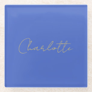 Calligraphy Gold Colour Deep Royal Custom Name Glass Coaster