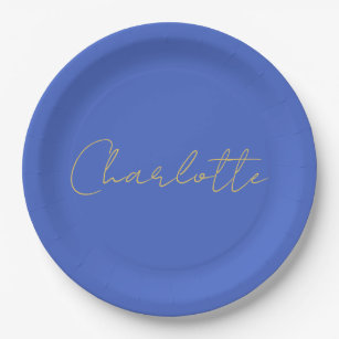 Calligraphy Gold Colour Deep Royal Custom Name Paper Plate