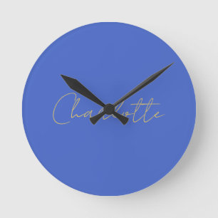 Calligraphy Gold Colour Deep Royal Custom Name Round Clock