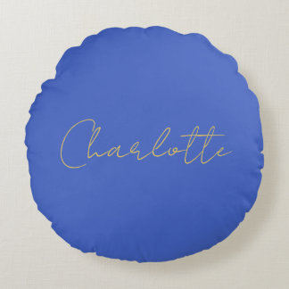 Calligraphy Gold Colour Deep Royal Custom Name Round Cushion